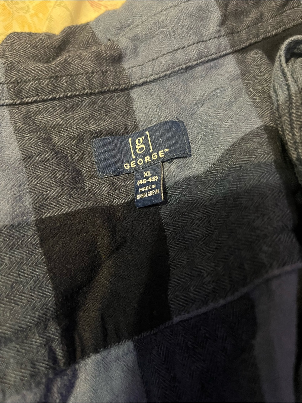 George Men's Navy and Black Plaid Button-Up Shirt